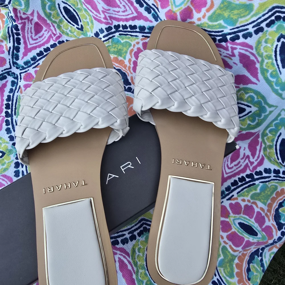 Tahari Cream Braided Slide Sandals for Women - Picture 1 of 8